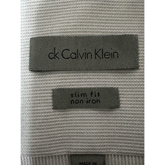 CALVIN KLEIN Slim Fit Non Iron Button Down Shirt Men's 16 32/33 Gray Collared - Picture 8 of 11
